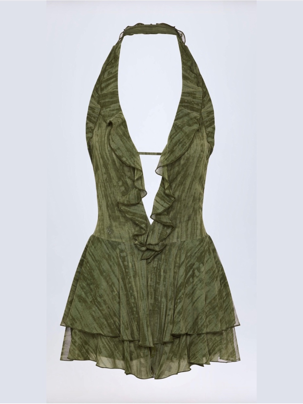 Oh Polly Ruffled Plunge Playsuit Olive Green